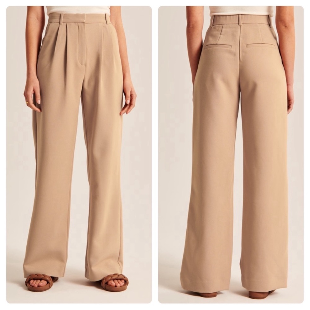 Abercrombie & Fitch Wide Leg Trousers in Beige